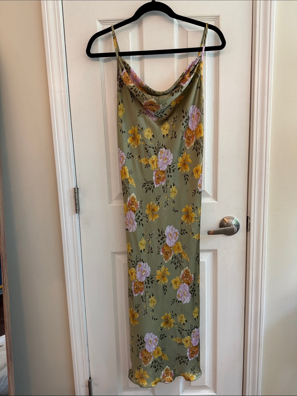 BEBE Floral Satin Midi Slip Dress Green Size Medium - Picture 3 of 7